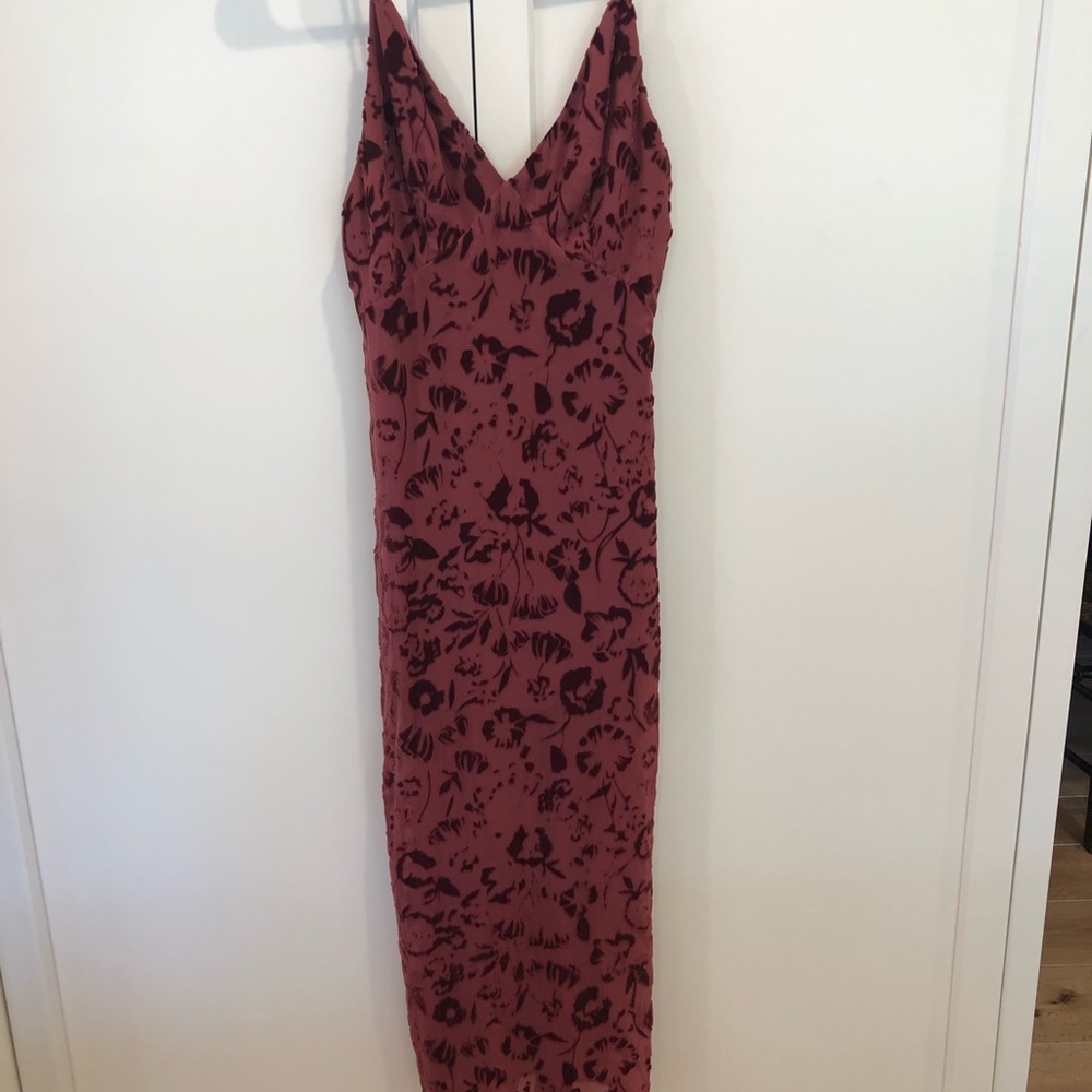 Lovers & Friends midi burnout dress, side slit, lined to top of slit, size XS
